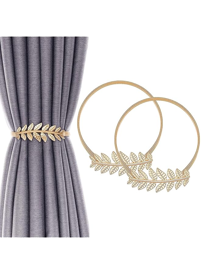 إيروريكس رباطات الستائر قطعتان من السبائك المعدنية لتثبيت الستائر، رباطات ستائر النوافذ، رباطات ستائر ذات طراز بسيط وحديث، رباطات ستائر مزخرفة للمنزل والمكتب، ورق ذهبي - Image 1