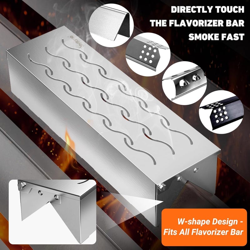 Skyflame Wood Chip Smoker Box, Stainless Steel Double V-shape BBQ Smoke Box with Hinged Lid for Charcoal & Propane Gas Grill, 12.5"(L) x 3.3"(W) x 2.5"(H), U.S. Design Patent - Image 5