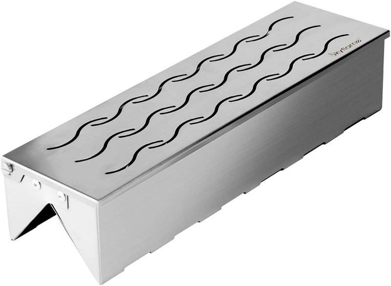 Skyflame Wood Chip Smoker Box, Stainless Steel Double V-shape BBQ Smoke Box with Hinged Lid for Charcoal & Propane Gas Grill, 12.5"(L) x 3.3"(W) x 2.5"(H), U.S. Design Patent - Image 1