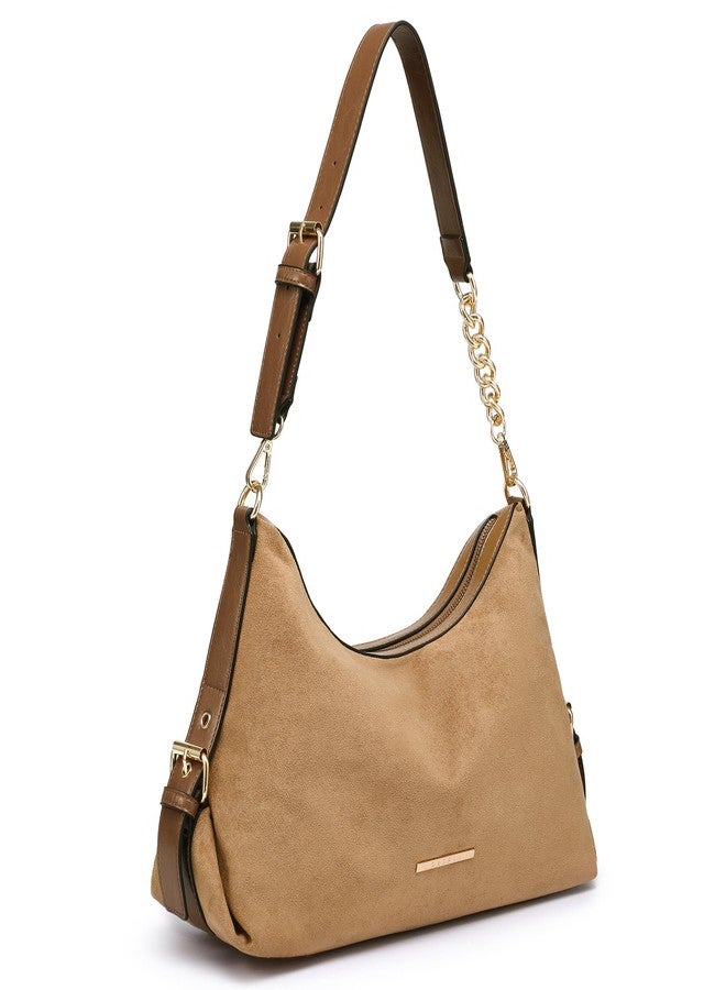 Dasein Essentia Womens Retro Hobo Bag Trendy Shoulder Purse Multi-Pocket Handbags Tote for Work/Shopping/Travel (Suede Khaki) - Image 1