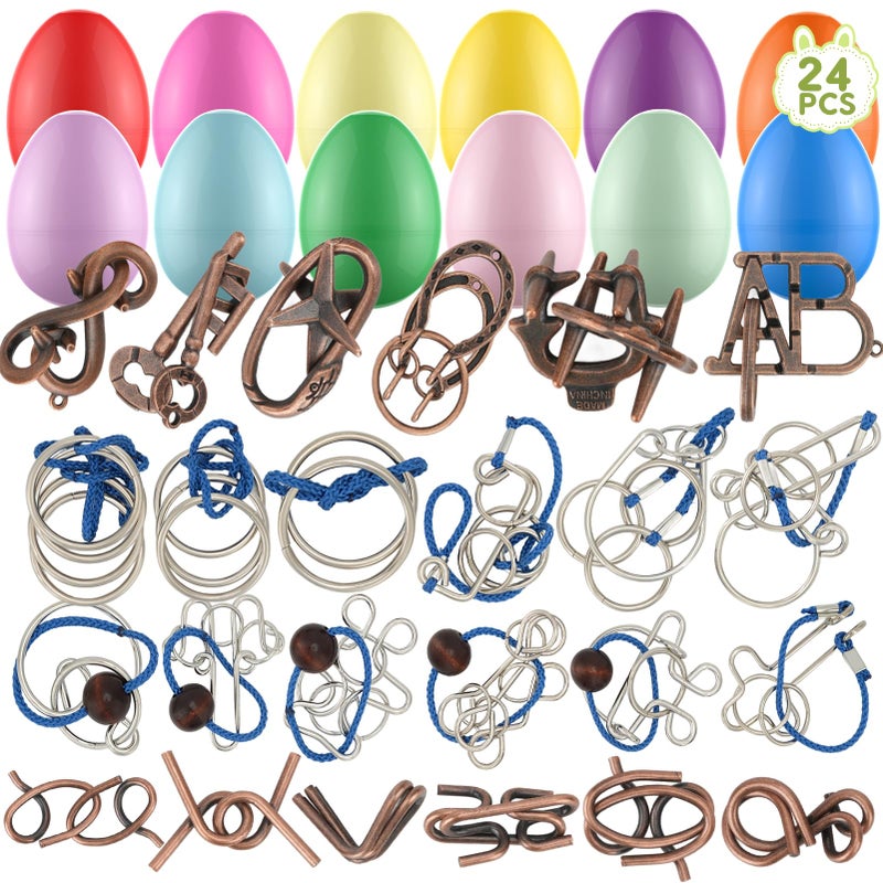 Mytothfy 24 Pack Prefilled Easter Eggs with Brain Teaser Puzzles, Easter Eggs Filled for Teens Kids Boys Girls, Easter Basket Stuffers for Kids Teens Adults, Easter Eggs Hunt Game, Classroom Prize Supplies - Image 1