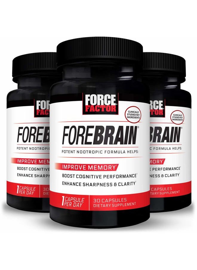 Force Factor FORCE FACTOR Forebrain Nootropic Brain Supplement with Caffeine Bacopa and Huperzine A Capsules 3Pack, White, 90 Count  - Image 1