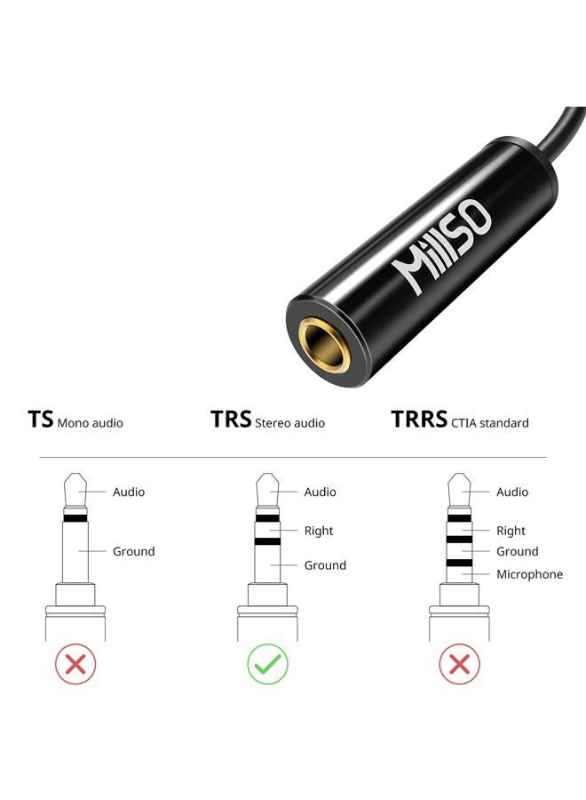 MillSO 1/4 to 3.5mm Instrument Cable, TRS Headphone Adapter 6.35mm Female to 3.5mm Male 1/8 to 1/4 Stereo Audio Adapter for Amplifier, Guitar, Piano, Speaker to Phone, Laptop, Headphone - 12inch/30cm - Image 5