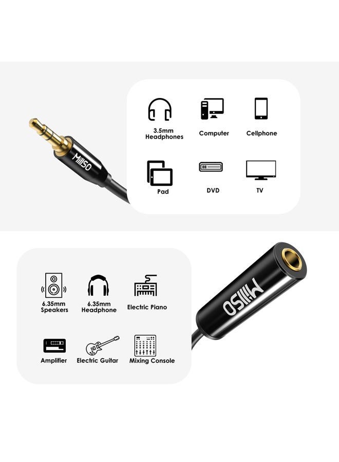 MillSO 1/4 to 3.5mm Instrument Cable, TRS Headphone Adapter 6.35mm Female to 3.5mm Male 1/8 to 1/4 Stereo Audio Adapter for Amplifier, Guitar, Piano, Speaker to Phone, Laptop, Headphone - 12inch/30cm - Image 4