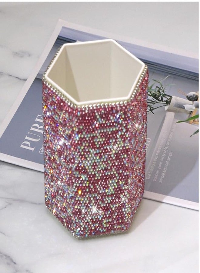 بيست بلينغ منظم فرش مكياج فاخر من Bestbling، مزين بأحجار الراين الكريستالية - منظم مكتب أنيق ولامع لمحبي البريق (وردي) - Image 2