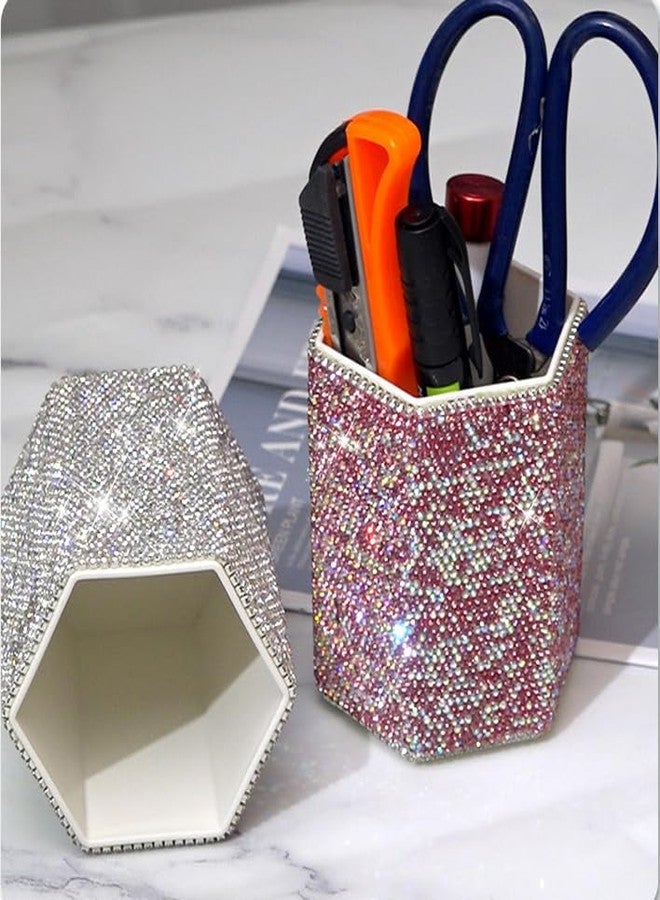 بيست بلينغ منظم فرش مكياج فاخر من Bestbling، مزين بأحجار الراين الكريستالية - منظم مكتب أنيق ولامع لمحبي البريق (وردي) - Image 4