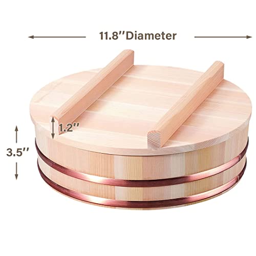 TIKUSAN Wooden Hangiri Sushi Rice Mixing Tub Copper Band with Lid Made in Japan Made of Sawara Cypress Sushi Rice Bowl with Lid Sushi Oke (11.8" (30cm)) - Image 3