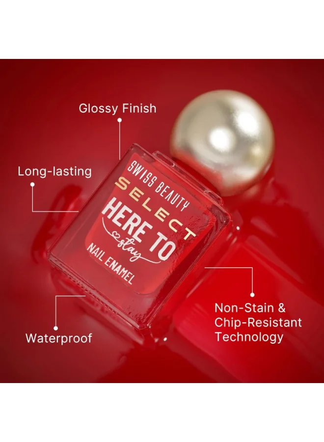 سويس بيوتي Swiss Beauty Select Here to Stay Nail Enamel with High gloss finish | Waterproof & Long-Lasting | Non - stain chip resistant | Shade- Metallic Gold, 12ml |