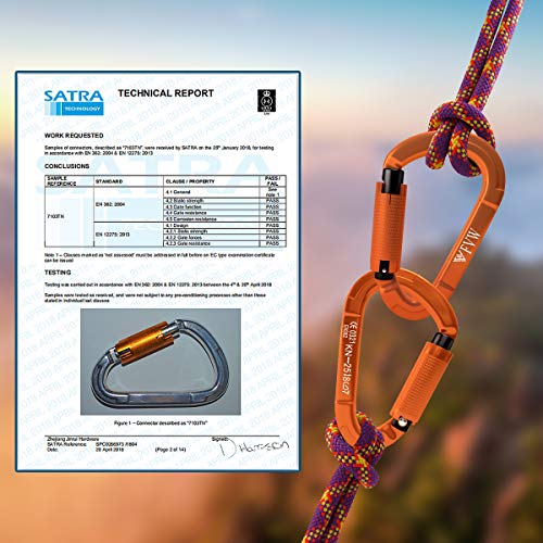 FVW 3 Pieces Heavy Duty Climbing Carabiners, 25KN UIAA Certified Auto Locking Rock Climbing Carabiners Clips for Hammocks, Swing, Locking Dog Leash and Harness, Camping, Hiking & Utility (Orange) - Image 5