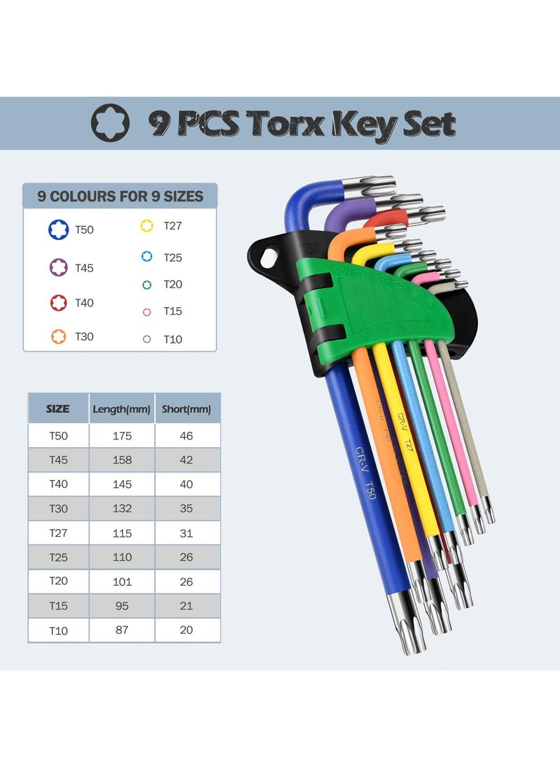 GNAFOTU - 9Pcs Metric Hex Key Set,Star Allen Key Set with Color Coding and Torque Handle 2-4.6mm,T10-T50 Anti-Slip Long Ball End Hex Wrench Set, for Disassembly and Maintenance - Image 1