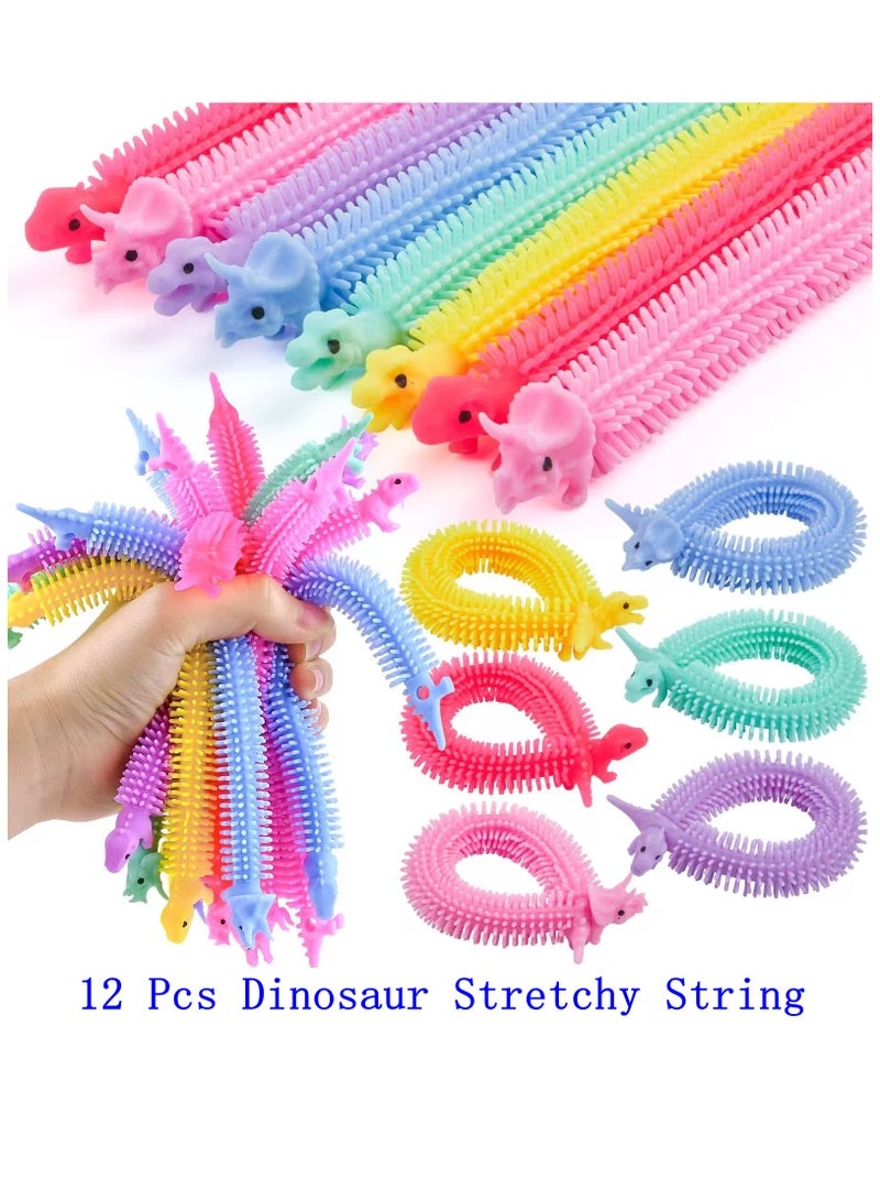 DELGREEN 12 Pcs Dinosaur Stretchy String Fidget Sensory Toys, Relaxing Toys for Kids Ans Adults Stress Relief, Goodie Bag Fillers, Party Favor (Random Color) - Image 1