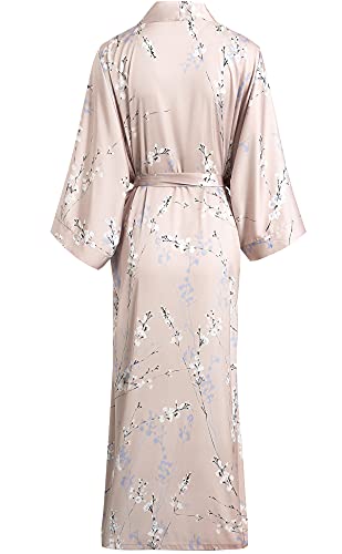 Aensso long soft silk y kimono women robes,floral dressing gown bridal party robe-Champagne - Image 2