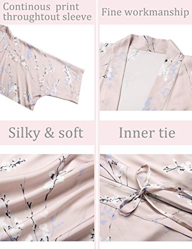 Aensso long soft silk y kimono women robes,floral dressing gown bridal party robe-Champagne - Image 5