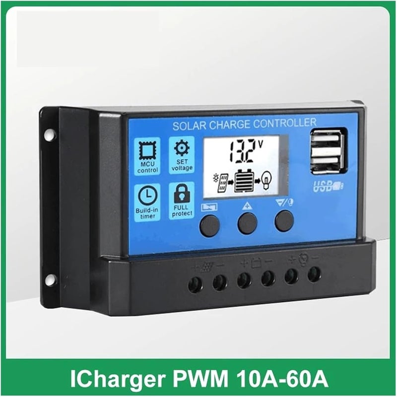 Solar Charge Controller 10A PWM Auto 12V 24V LCD Display 5V Output Blue - Image 3