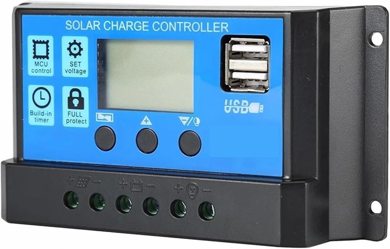 Solar Charge Controller 10A PWM Auto 12V 24V LCD Display 5V Output Blue - Image 1