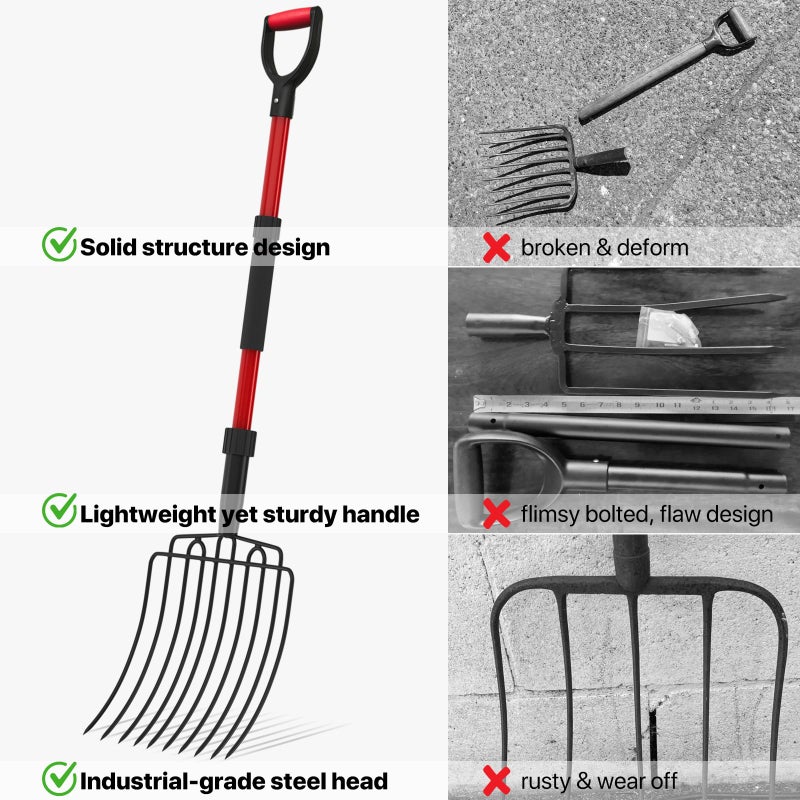 COSITA Pitch Fork for Garden, Wide Pitchfork with 10 Metal Tines, Heavy Duty Garden Fork with Fiberglass Handle 44-Inches, Chicken Coop Pitchforks for Manure, Mulching, Composting, Red - Image 5