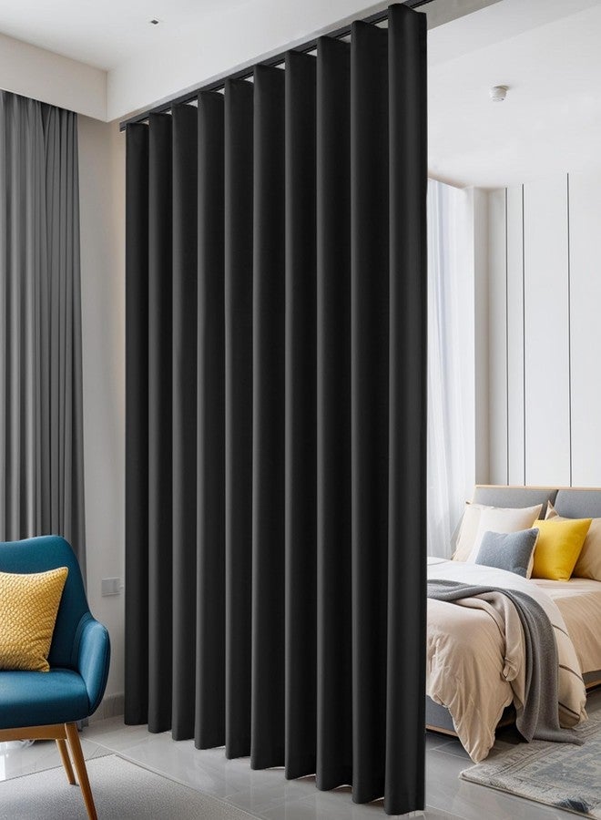 hoeflife Room Divider Curtains Blackout Floor to Ceiling Curtain with Hook Wall Mount Sliding Door Curtains Ceiling Mount Extra Wide Curtain Wall Divider for Room Separation (Black, W100 x H84 Inch) - Image 1