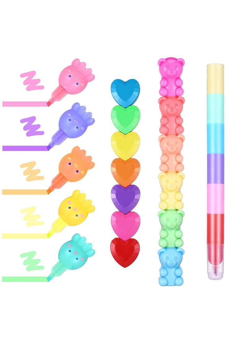 Generic Cute Mini Highlighter Pens 4 Pack 20 Pcs Octopus Bear Love Heart Round Pole Kawaii Marker Pens Classroom School Pastel Color Highlighters Cute Stationary Markers for Girls School Gifts - Image 1