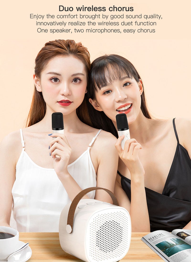 Sharpdo - Mini Karaoke Machine Wireless Karaoke Microphone Portable Micro Bluetooth Speaker With Duo Microphone White - Image 1