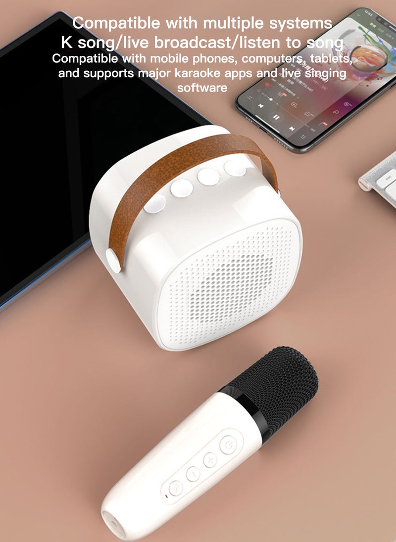 Sharpdo - Mini Karaoke Machine Wireless Karaoke Microphone Portable Micro Bluetooth Speaker With Duo Microphone White - Image 1