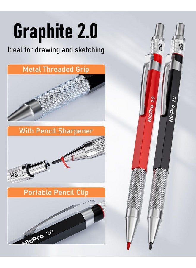 نيكبرو مجموعة أقلام رصاص نجار من نيكبرو، عبوة من 15 قطعة، مع مبراة، وأقلام رصاص نجار ميكانيكية مع 40 قلمًا إضافيًا، وثقب مركزي أوتوماتيكي، وأداة نقش من الكربيد، وقلم رصاص بناء متين للمهندسين المعماريين - مع حقيبة - Image 3