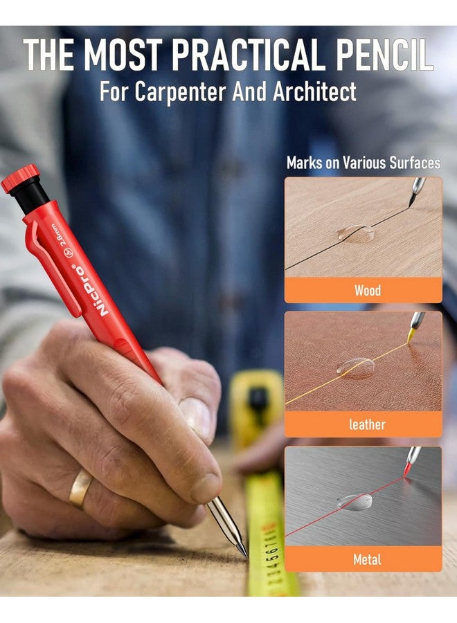 نيكبرو مجموعة أقلام رصاص نجار من نيكبرو، عبوة من 15 قطعة، مع مبراة، وأقلام رصاص نجار ميكانيكية مع 40 قلمًا إضافيًا، وثقب مركزي أوتوماتيكي، وأداة نقش من الكربيد، وقلم رصاص بناء متين للمهندسين المعماريين - مع حقيبة - Image 5