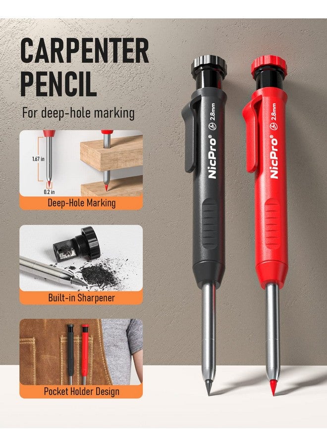 نيكبرو مجموعة أقلام رصاص نجار من نيكبرو، عبوة من 15 قطعة، مع مبراة، وأقلام رصاص نجار ميكانيكية مع 40 قلمًا إضافيًا، وثقب مركزي أوتوماتيكي، وأداة نقش من الكربيد، وقلم رصاص بناء متين للمهندسين المعماريين - مع حقيبة - Image 2
