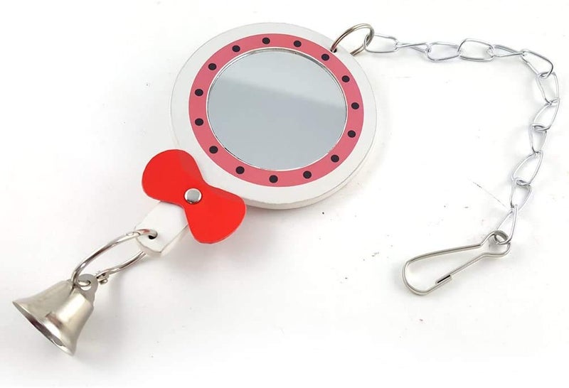 Litewoo Bird Mirror Toy with Bell Swing Hanging Ringer Leather Mirror Toy Parrot Cage Accessories Decoration for Small and Medium Parakeet Cockatiel Finch Lovebird Conure Budgie Cockatoo African Grey A - Image 2