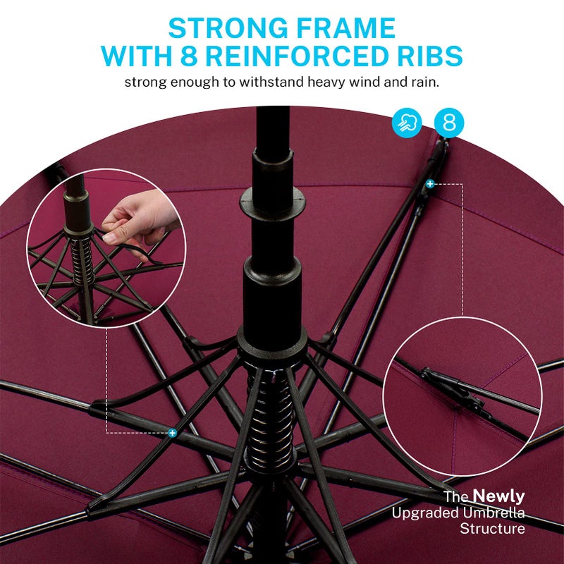 Gonex مظلة جولف كبيرة جداً بطول 68 بوصة من غونيكس، مظلة سفر آلية الفتح مقاومة للماء مع قبة مزدوجة مقاومة للرياح، مظلات كبيرة للرجال 2-3 وحماية من الأشعة فوق البنفسجية، لون نبيذ - Image 2