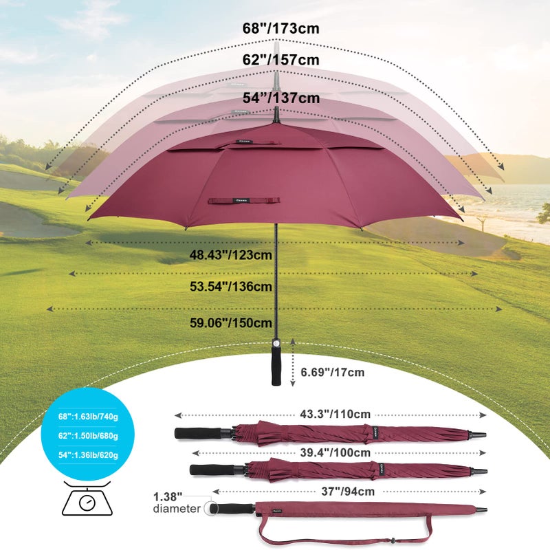 Gonex مظلة جولف كبيرة جداً بطول 68 بوصة من غونيكس، مظلة سفر آلية الفتح مقاومة للماء مع قبة مزدوجة مقاومة للرياح، مظلات كبيرة للرجال 2-3 وحماية من الأشعة فوق البنفسجية، لون نبيذ - Image 5