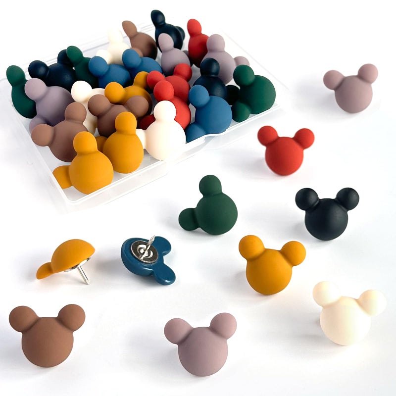 KEYDUACU 24 Pcs Cute Push pins,Colorful Decorative thumbtacks,Mouse Push pins,for Cork Board,Office or Home (24 Pcs- Velvet) - Image 1