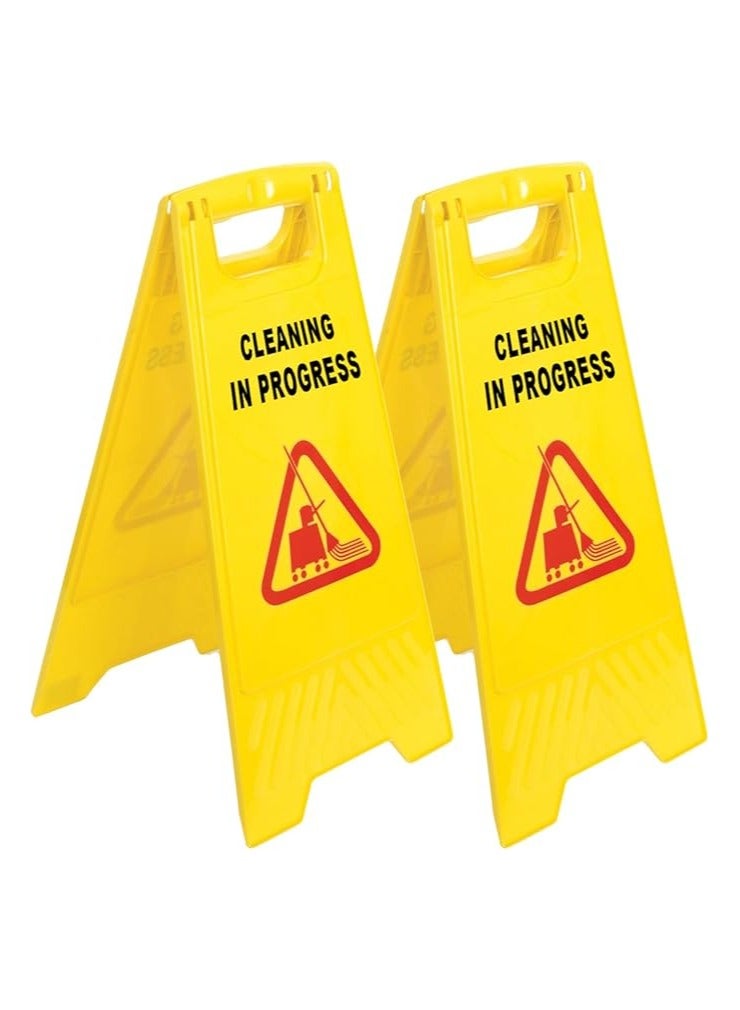 VINSTAR (Pack of 2)Safety wet floor signage & Cleaning in Progress Sign Board, Caution Wet Floor Warning Signs 2-Sided Yellow Caution Board for commercial use - Image 1