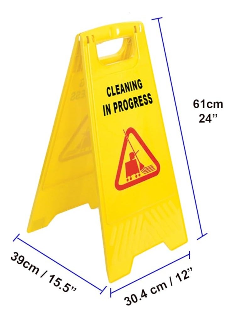 VINSTAR (Pack of 2)Safety wet floor signage & Cleaning in Progress Sign Board, Caution Wet Floor Warning Signs 2-Sided Yellow Caution Board for commercial use - Image 2