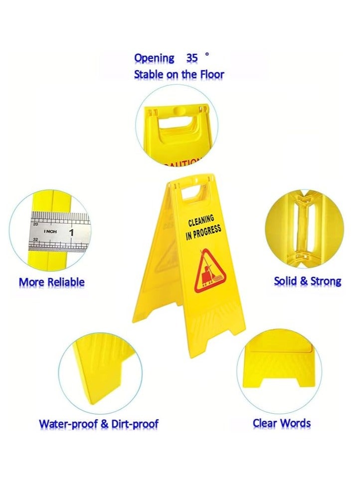 VINSTAR (Pack of 2)Safety wet floor signage & Cleaning in Progress Sign Board, Caution Wet Floor Warning Signs 2-Sided Yellow Caution Board for commercial use - Image 3