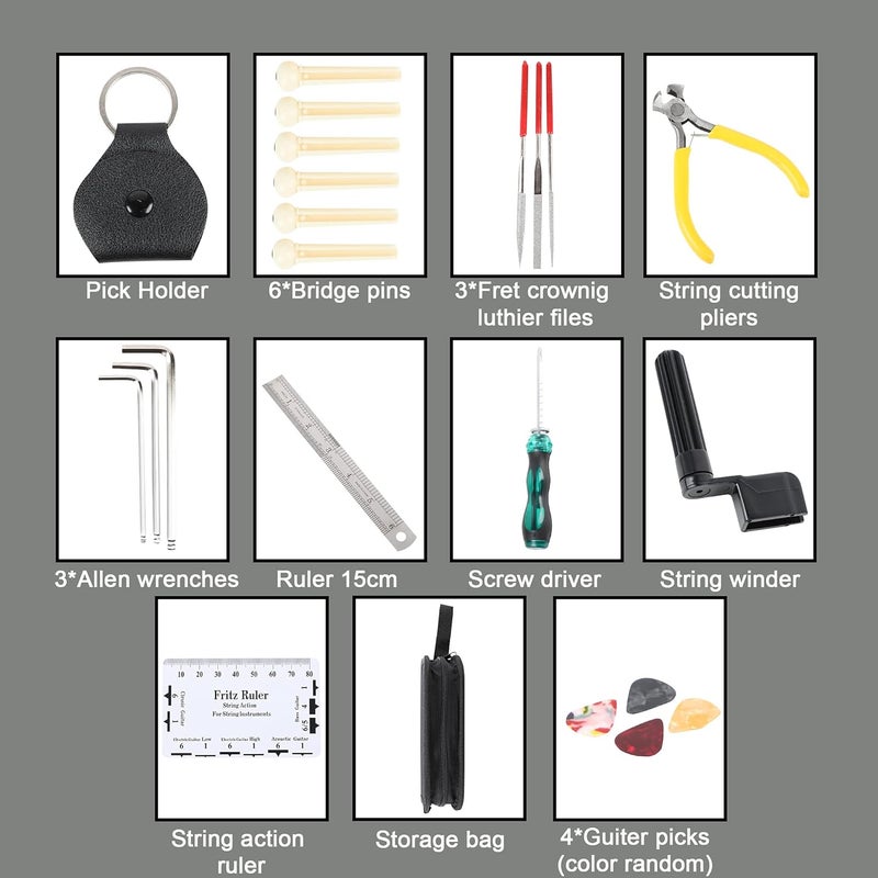 Juarez Guitar Maintenance, Set-up and Repair 23 Piece Tool Kit for Ukulele, Acoustic, Electric and Bass Guitars - Image 2