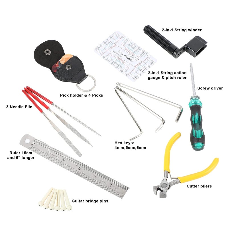 Juarez Guitar Maintenance, Set-up and Repair 23 Piece Tool Kit for Ukulele, Acoustic, Electric and Bass Guitars - Image 3
