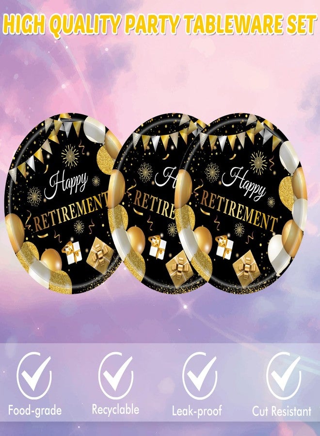 KHAIVI 40PCS Retirement Decorations For Men Happy Retirement Decorations Plates Napkins Tableware Set Black and Golden Disposable Dinnerware Table Decoration Favors for Women Men - Image 3