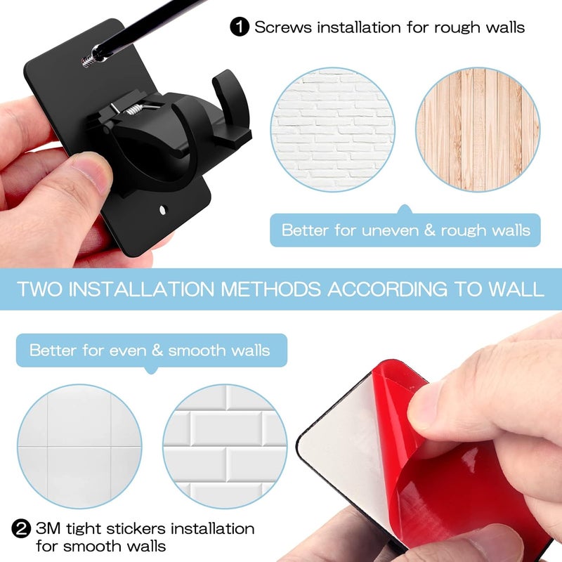 Wabboreq 4 Pieces Self Adhesive Curtain Rod Bracket, Universal Plastic Curtain Rod Holders, No Drill Curtain Rod Brackets Curtain Rod Hooks for Bathroom, Bedroom, Livingroom, Kitchen (Black) - Image 5