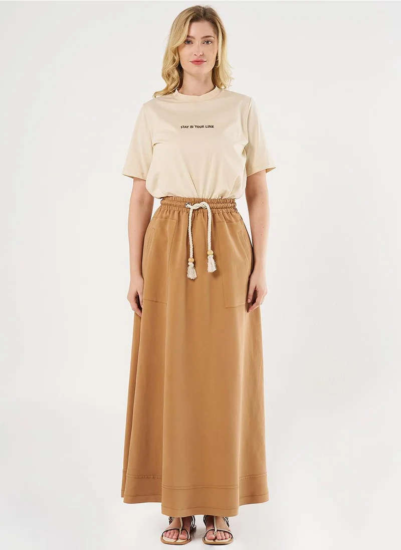 Kayra Patch Pocket High-Waist Skirt - Tobacco