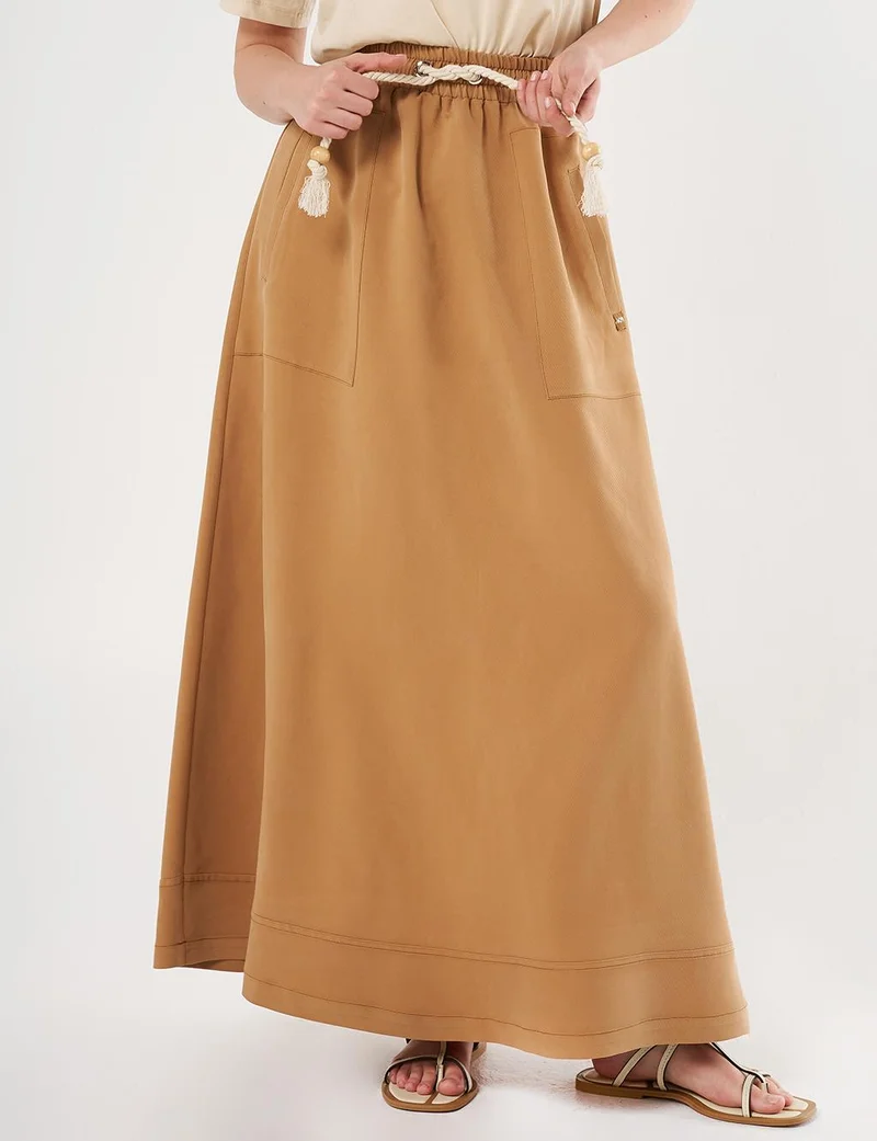 Kayra Patch Pocket High-Waist Skirt - Tobacco