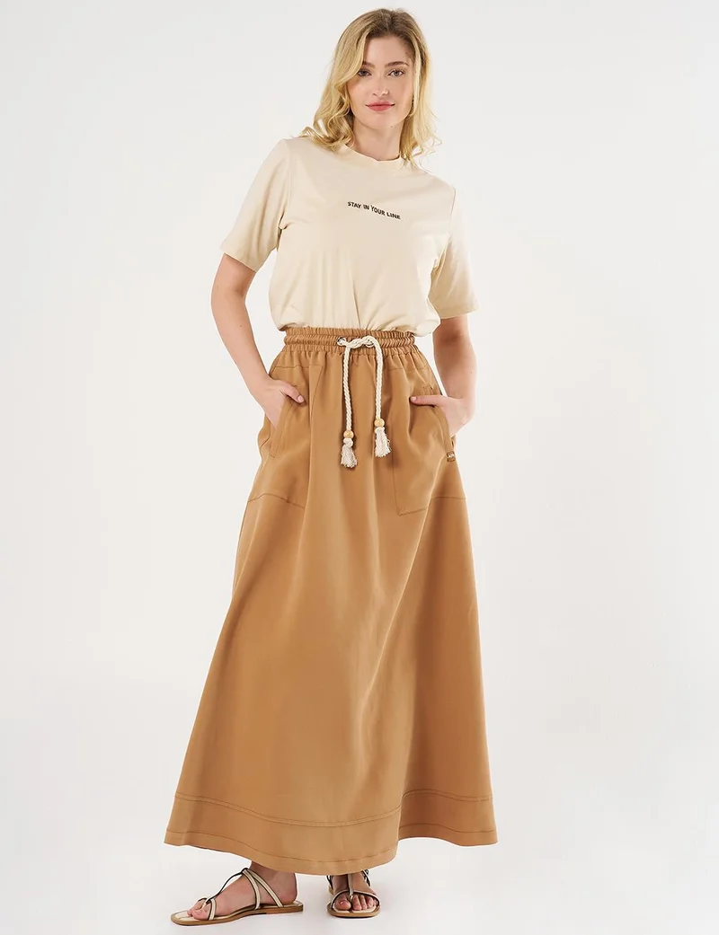 Kayra Patch Pocket High-Waist Skirt - Tobacco