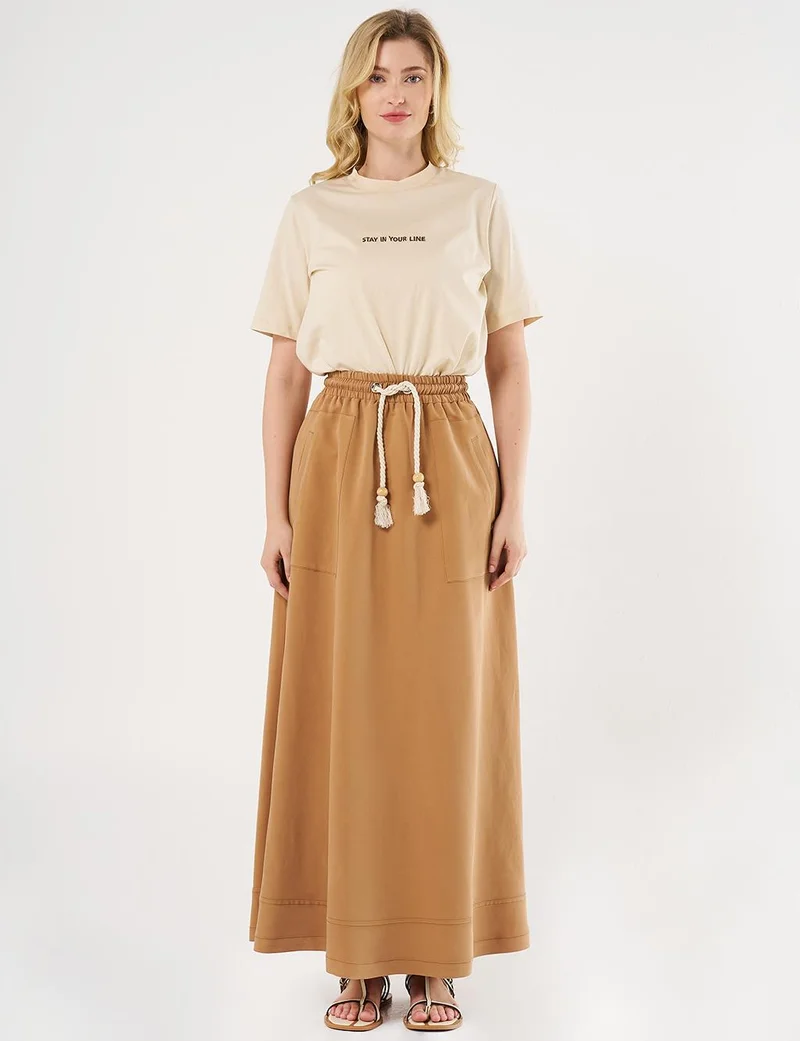 Kayra Patch Pocket High-Waist Skirt - Tobacco