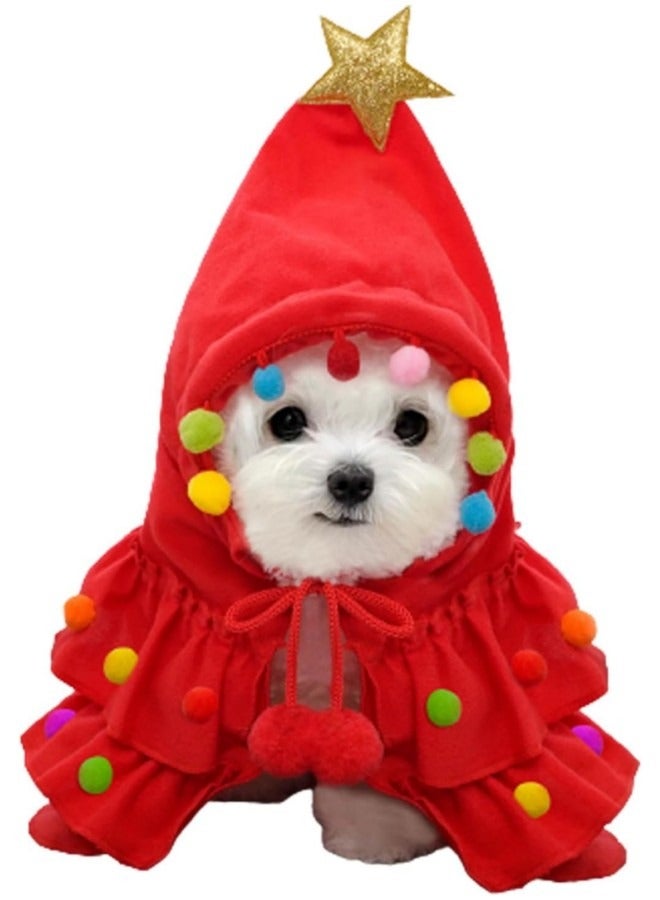 GGEROU Pet Costume for Dogs Cat, Pet Cloak with Pompom, Festival Dog Cat Cape with Hat Cosplay, Red - Image 1