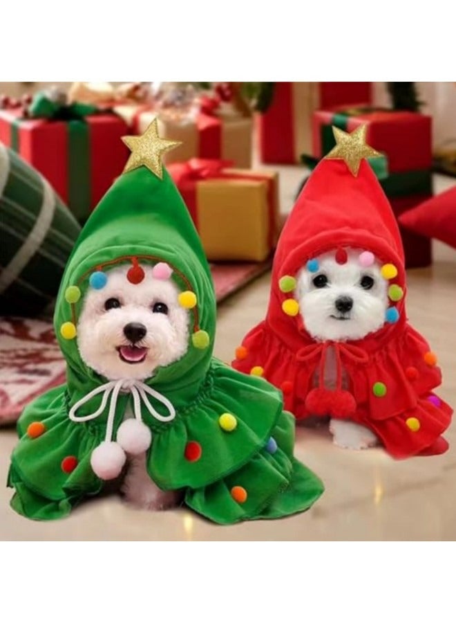 GGEROU Pet Costume for Dogs Cat, Pet Cloak with Pompom, Festival Dog Cat Cape with Hat Cosplay, Red - Image 4