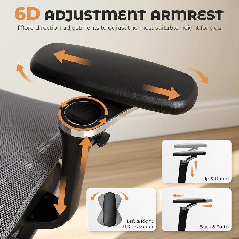 Ergonomic Office Chair, AirMesh Gaming Chair with Footrest and 6D Armrests | Computer Desk Chairs Hold Up 330 LBS for Home Office, Work, Study - Image 4