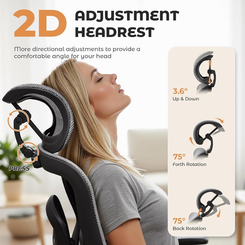 Ergonomic Office Chair, AirMesh Gaming Chair with Footrest and 6D Armrests | Computer Desk Chairs Hold Up 330 LBS for Home Office, Work, Study - Image 3