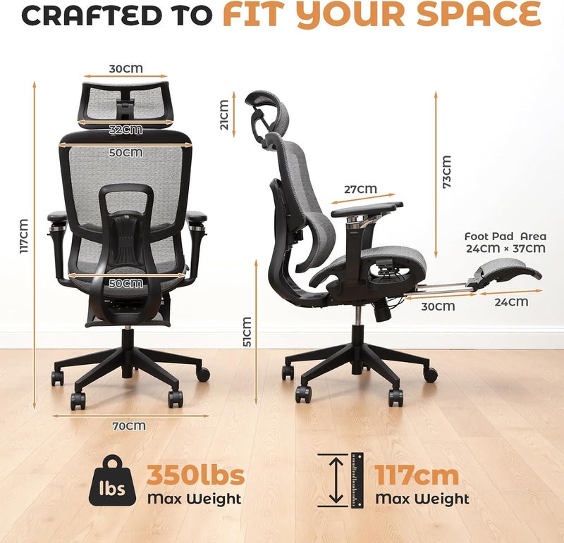 Ergonomic Office Chair, AirMesh Gaming Chair with Footrest and 6D Armrests | Computer Desk Chairs Hold Up 330 LBS for Home Office, Work, Study - Image 1