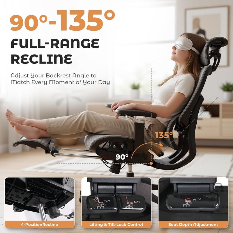 Ergonomic Office Chair, AirMesh Gaming Chair with Footrest and 6D Armrests | Computer Desk Chairs Hold Up 330 LBS for Home Office, Work, Study - Image 5