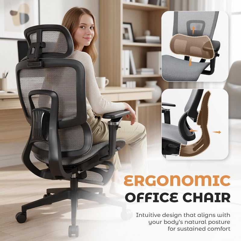 Ergonomic Office Chair, AirMesh Gaming Chair with Footrest and 6D Armrests | Computer Desk Chairs Hold Up 330 LBS for Home Office, Work, Study - Image 2