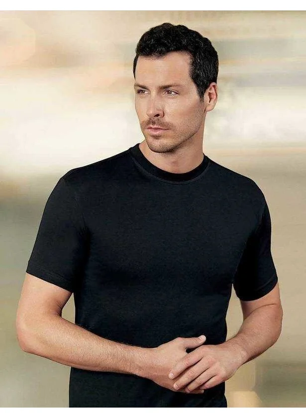 Şahinler - Black Zero Collar Short Sleeve Men's Undershirt 6-Piece Economical Package ME004